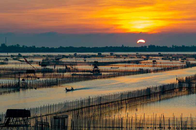 Săn bình minh đẹp mê hoặc trên đầm Chuồn